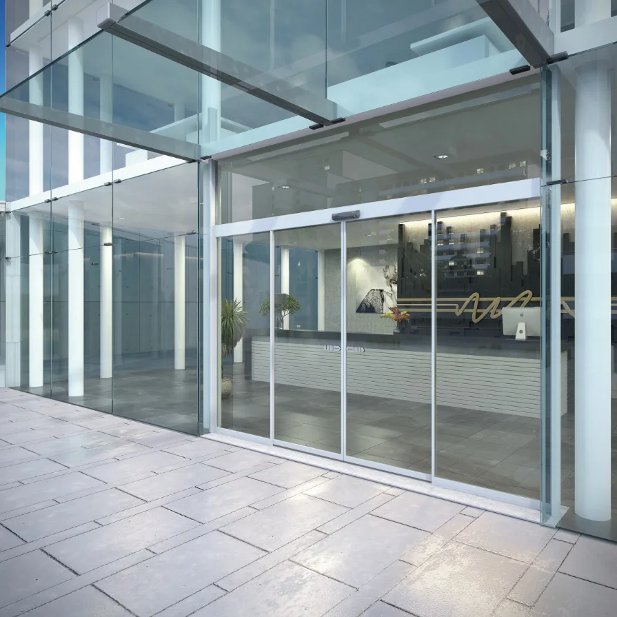 ASSA ABLOY SL510 smalle schuifdeurautomaat bij een glazen entree